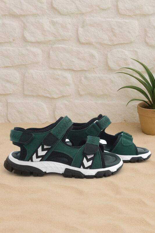 Genuine Leather Green Black Velcro Boys' Sandals - Rakerplus