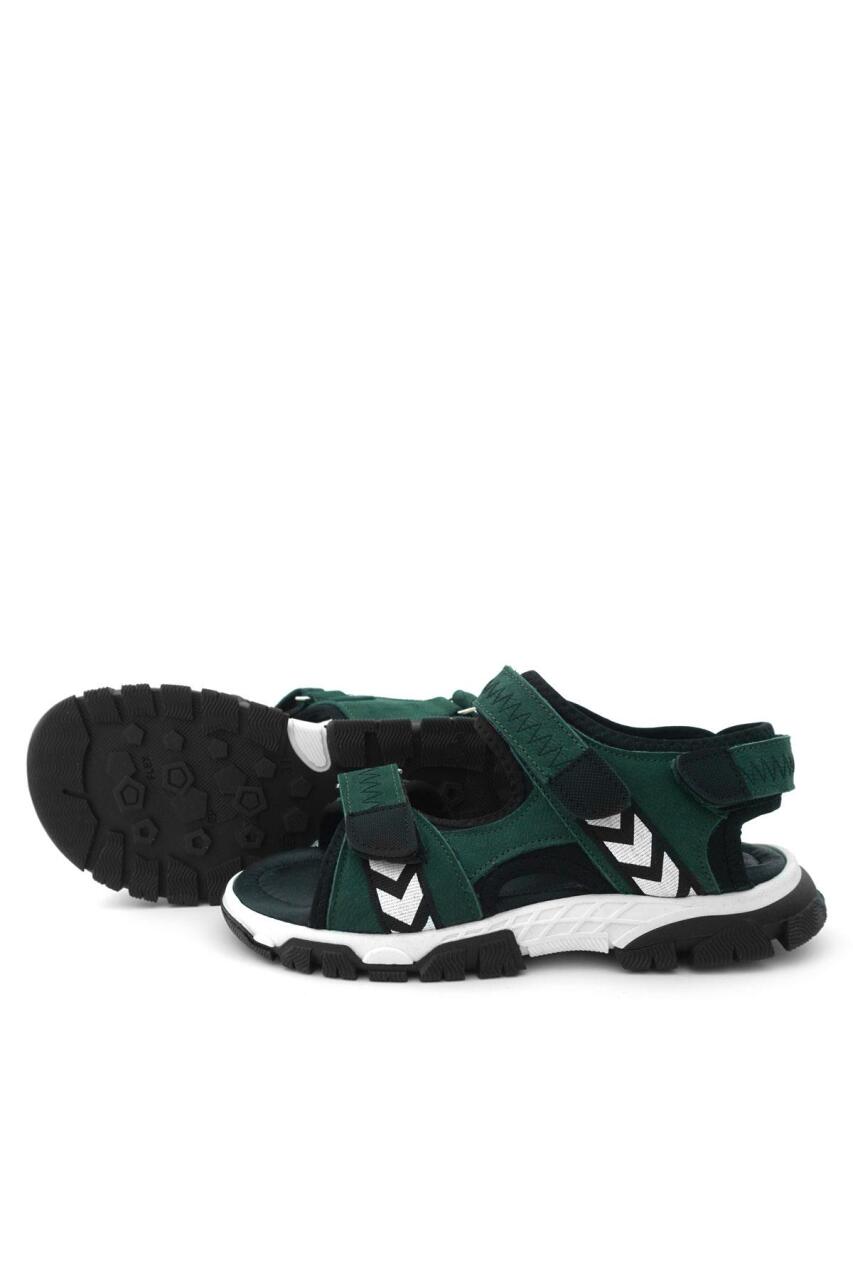 صندل فيلكرو للأولاد من الجلد الطبيعي باللونين الأخضر والأسود - 6