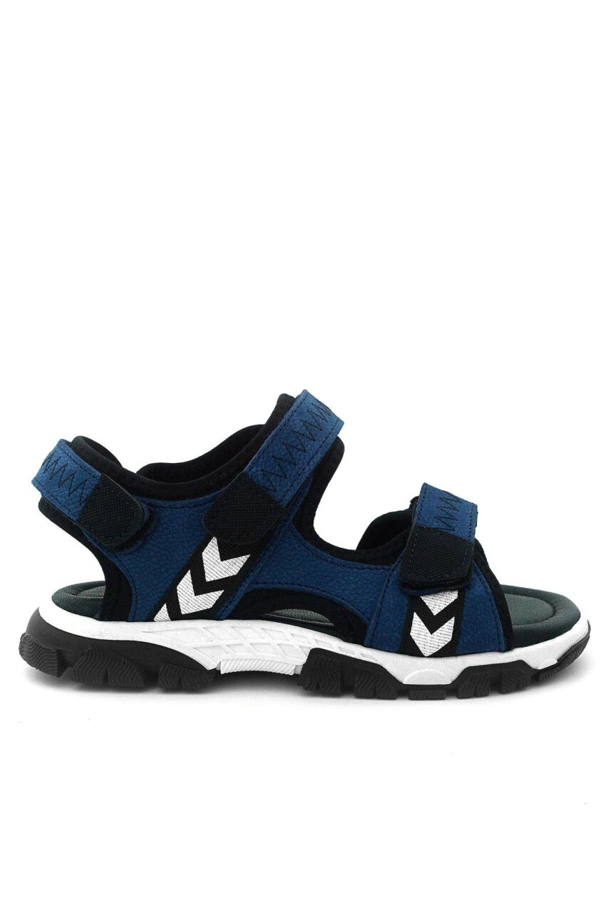 صندل فيلكرو أزرق أسود من الجلد الطبيعي للأولاد - 3