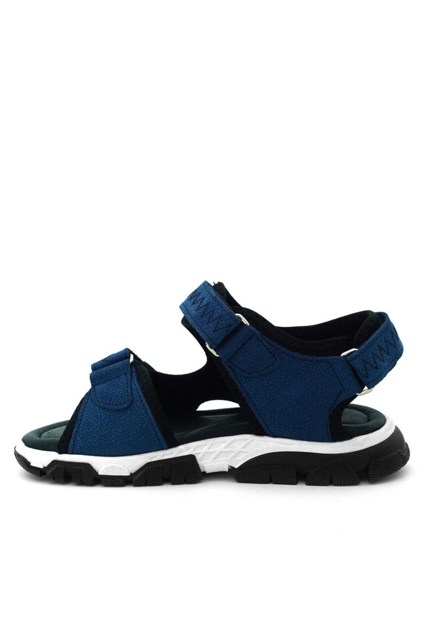 صندل فيلكرو أزرق أسود من الجلد الطبيعي للأولاد - 5