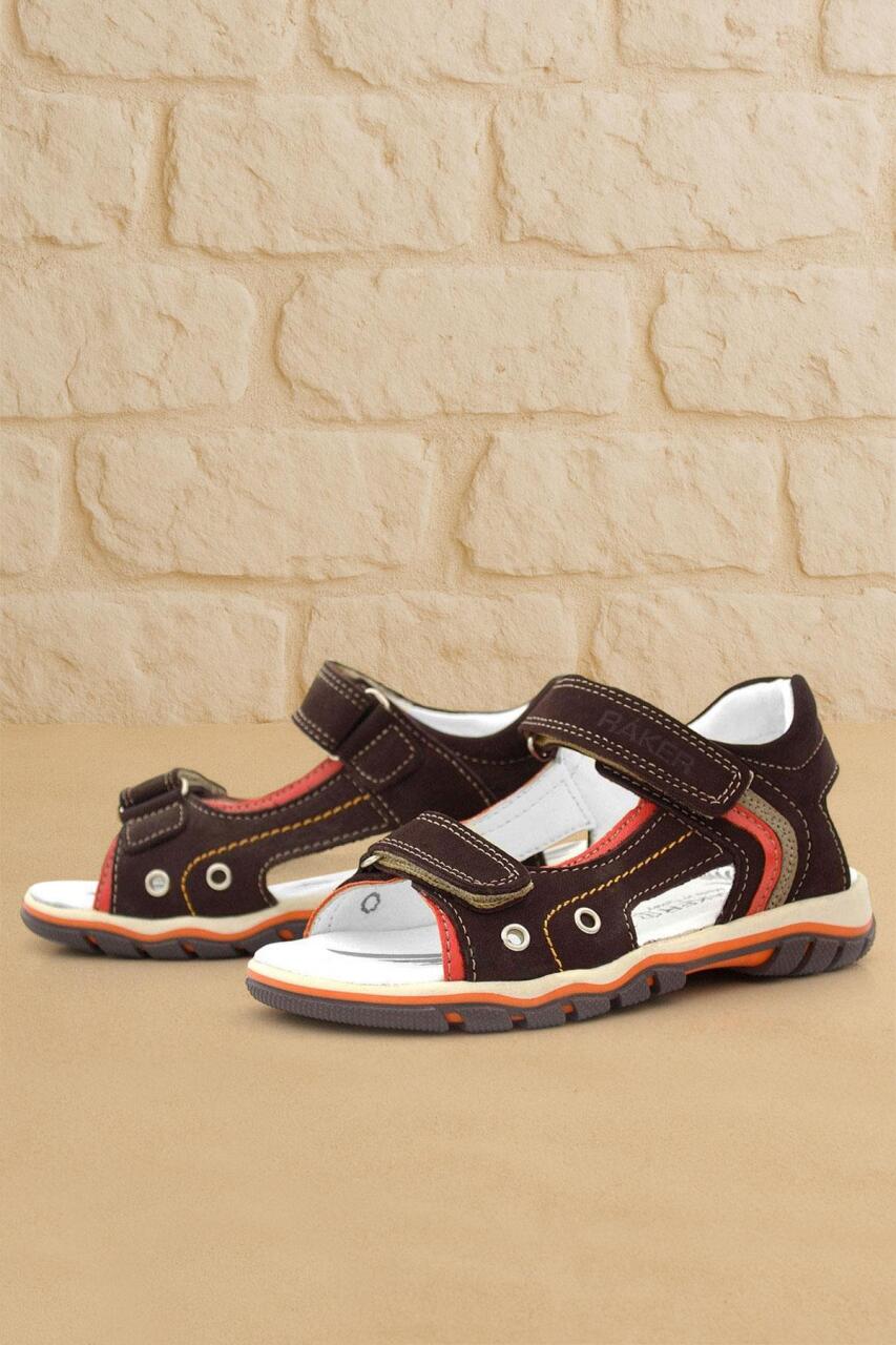 Rakerplus Hakiki Deri Kahverengi Cırtlı Erkek Çocuk Sandalet - 1