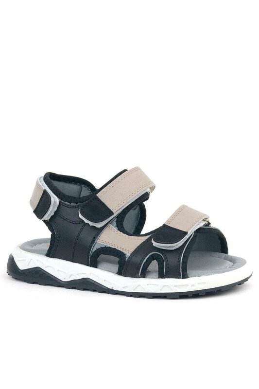 Rakerplus Genuine Leather Black Sand Colored Velcro Kids Sandals - Rakerplus
