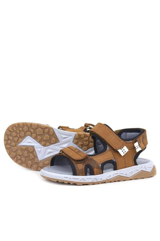 حذاء صندل للأطفال من الجلد الطبيعي باللون البني من راكر بلاس مع شريط فيلكرو - 5