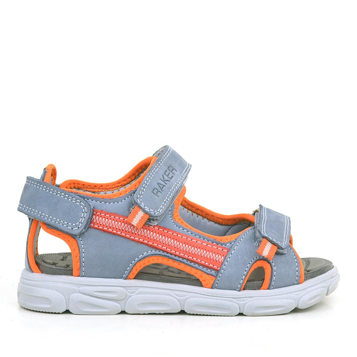 Hakiki Deri Buz Gri Turuncu Çocuk Sandalet Ayakkabı - 2
