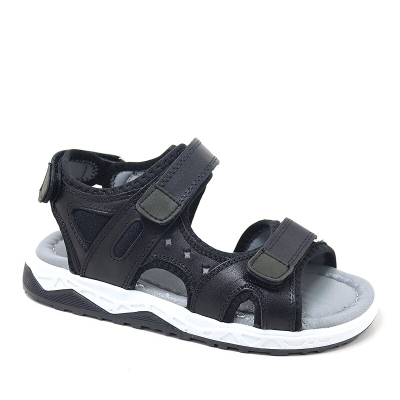 Rakerplus Genuine Leather Black Comfort Sole Velcro Kids Sandals - Rakerplus
