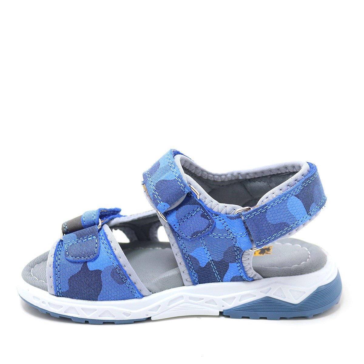 صندل راكر بلس للأطفال من الجلد الطبيعي باللون الأزرق والرمادي بنعل مريح وشريط فيلكرو - 3