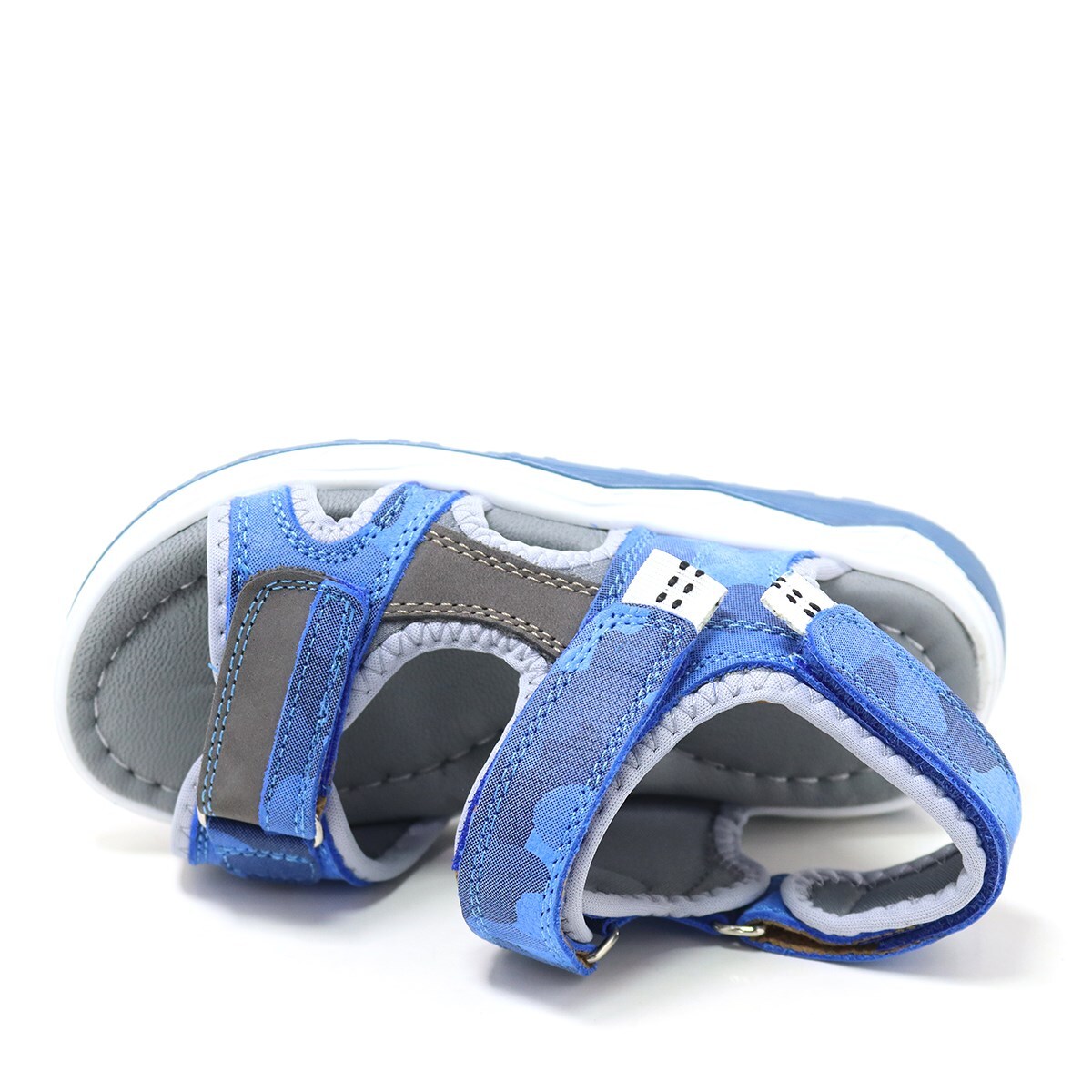 صندل راكر بلس للأطفال من الجلد الطبيعي باللون الأزرق والرمادي بنعل مريح وشريط فيلكرو - 6