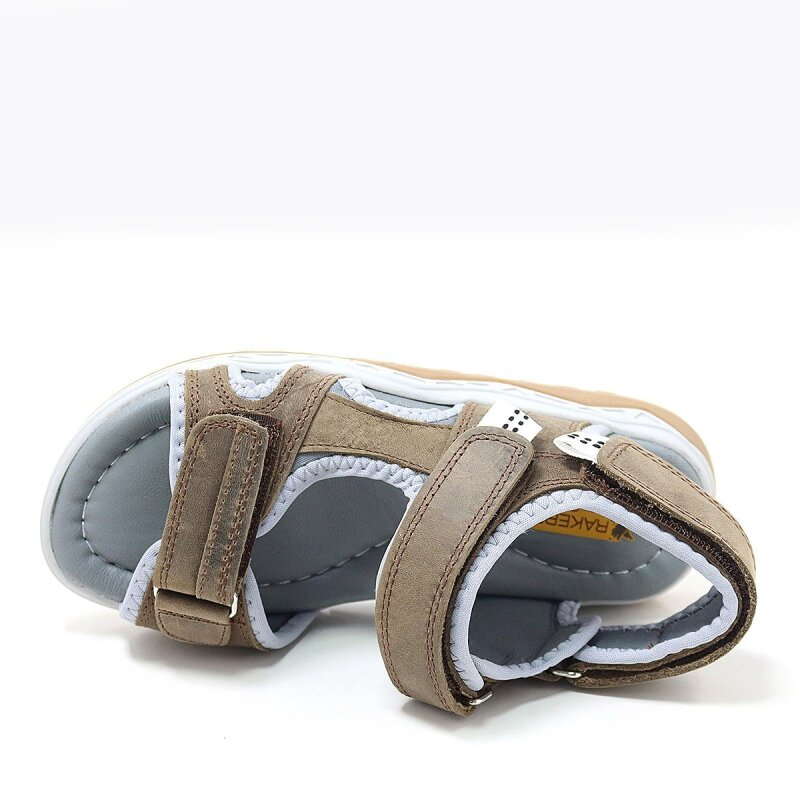 صندل راكر بلاس للأطفال مصنوع من الجلد الطبيعي باللون البني مع نعل مريح وشريط فيلكرو - 6