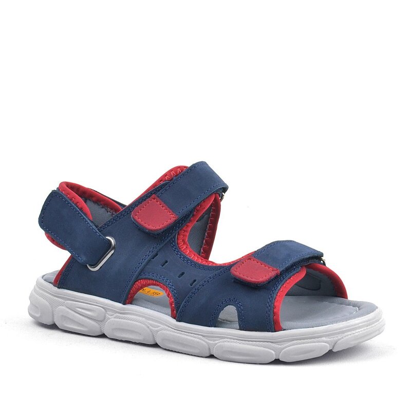 Rakerplus Genuine Leather Navy Blue-Red Velcro Kids' Sandals - Rakerplus