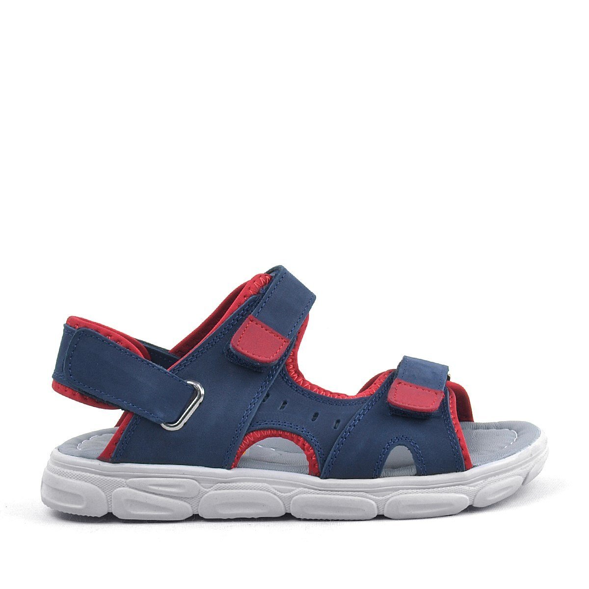 Rakerplus Hakiki Deri Lacivert-Kırmızı Cırtlı Çocuk Sandalet - 2