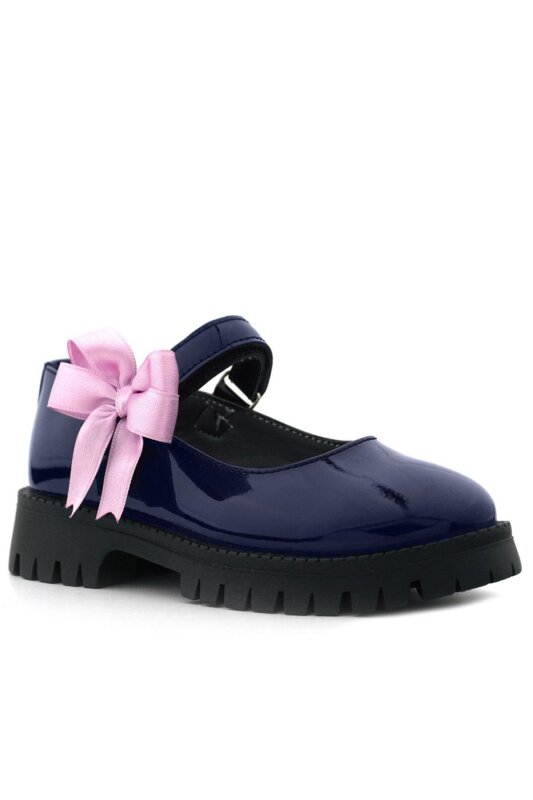 حذاء مدرسي للبنات من راكر بلاس، مصنوع من الجلد اللامع باللون الأزرق الداكن، مزود بشريط فيلكرو ونعل سميك - 2