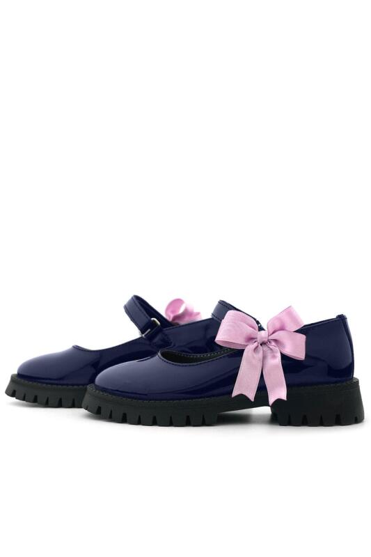 حذاء مدرسي للبنات من راكر بلاس، مصنوع من الجلد اللامع باللون الأزرق الداكن، مزود بشريط فيلكرو ونعل سميك - 6