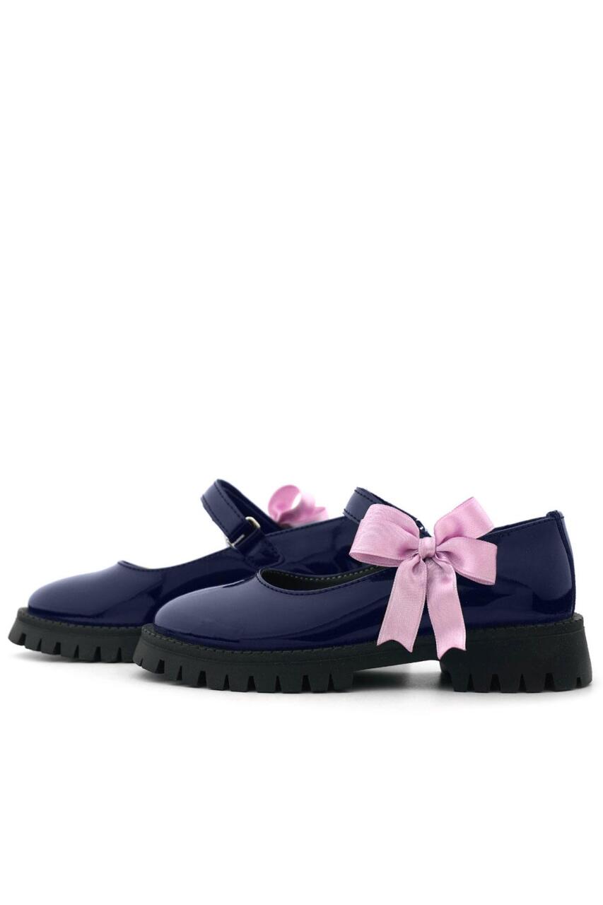 حذاء مدرسي للبنات من راكر بلاس، مصنوع من الجلد اللامع باللون الأزرق الداكن، مزود بشريط فيلكرو ونعل سميك - 6