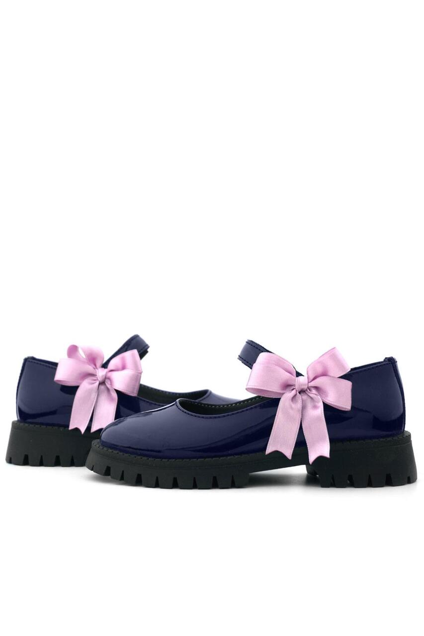 حذاء مدرسي للبنات من راكر بلاس، مصنوع من الجلد اللامع باللون الأزرق الداكن، مزود بشريط فيلكرو ونعل سميك - 8