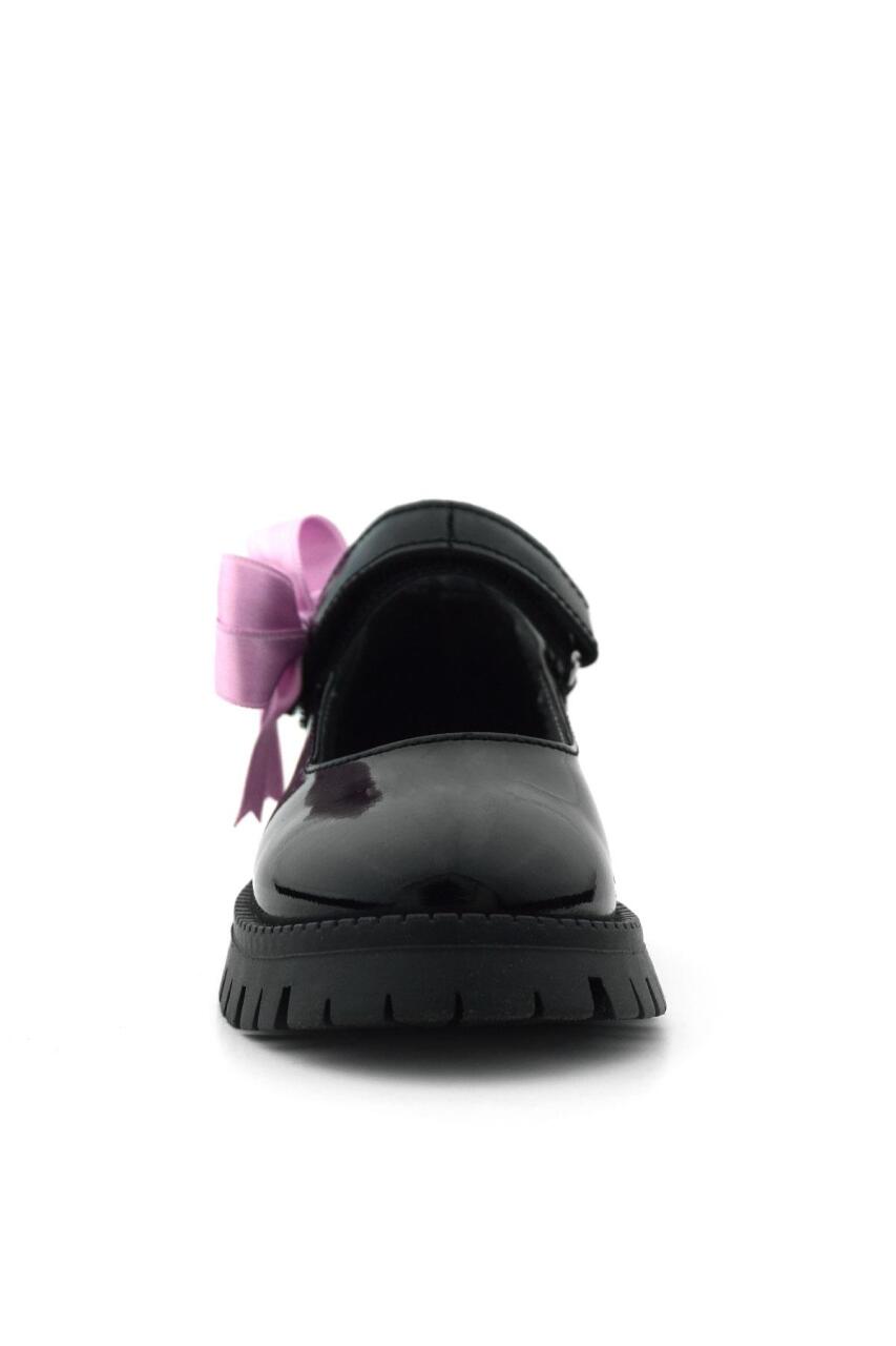 حذاء مدرسي للبنات من راكر بلاس، مصنوع من الجلد الأسود اللامع، مزود بشريط فيلكرو، ونعل سميك - 3