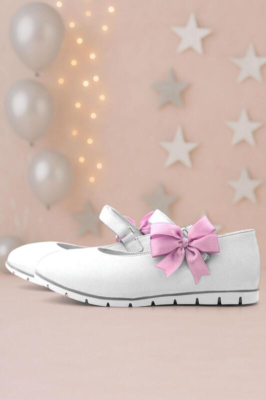 Rakerplus Genuine Leather White Velcro Pink Ribbon Girls' Ballet Flats - Rakerplus