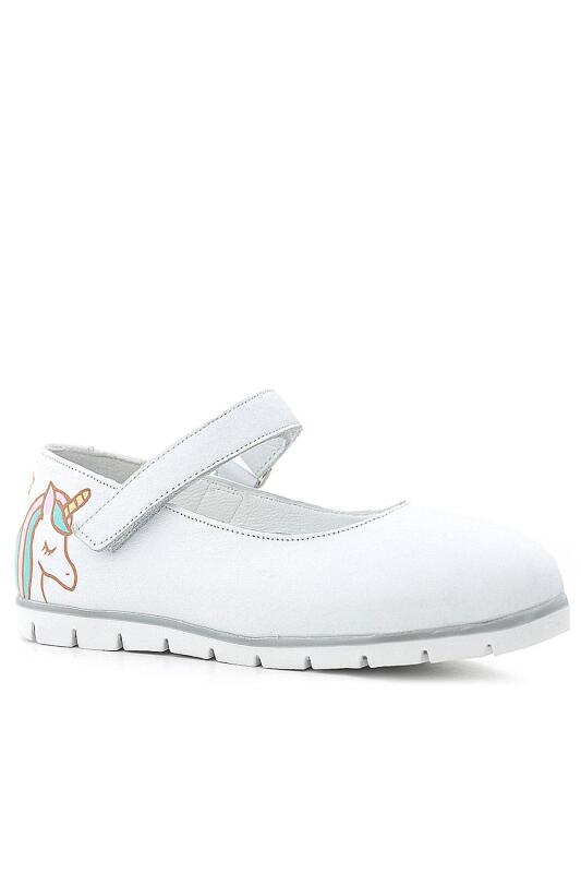 Rakerplus Tbons Special Design Genuine Leather White Girls' Ballet Flats - Rakerplus