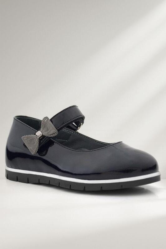 Rakerplus Genuine Leather Black Patent Leather Girls' Ballet Flats with Ribbon Detail - Rakerplus