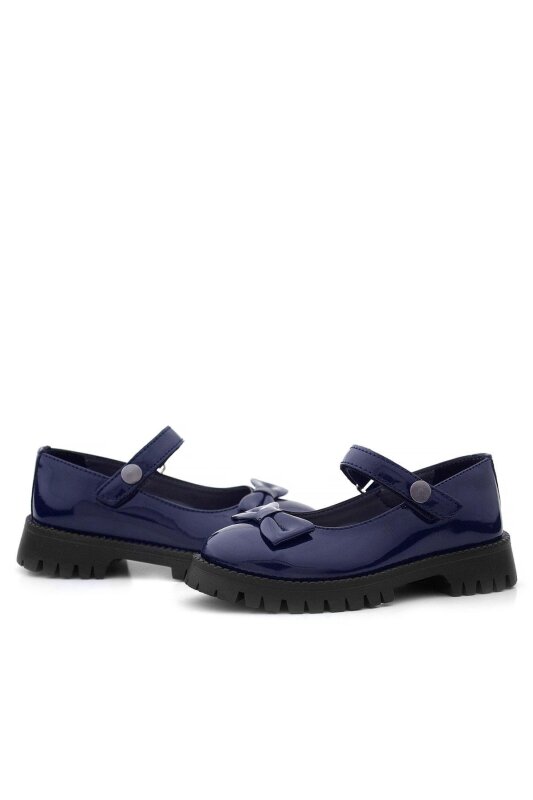 Rakerplus Lacivert Rugan Cırtlı Kalın Tabanlı Metal Detaylı Kız Çocuk Okul Ayakkabısı - 7