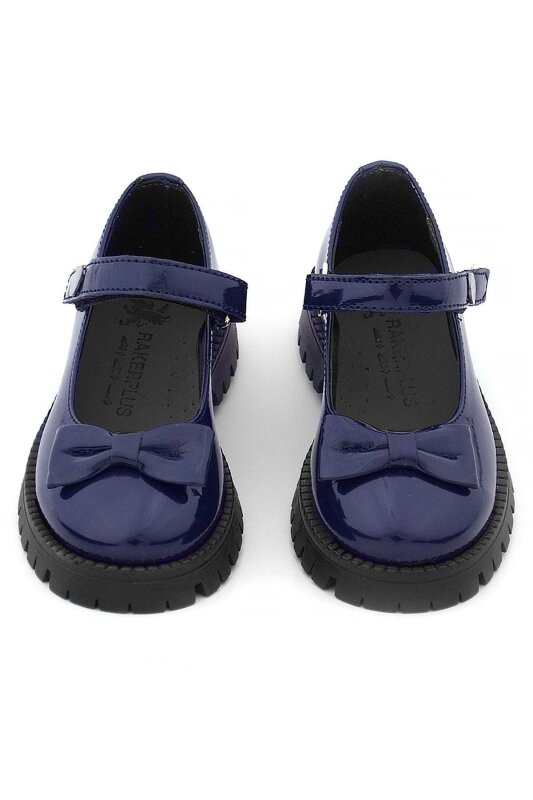 Rakerplus Lacivert Rugan Cırtlı Kalın Tabanlı Metal Detaylı Kız Çocuk Okul Ayakkabısı - 8