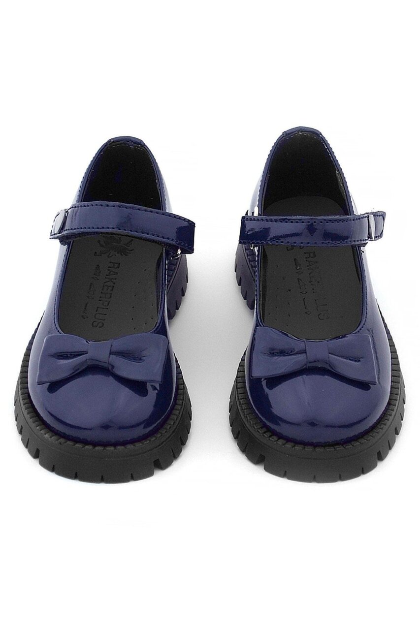 Rakerplus Lacivert Rugan Cırtlı Kalın Tabanlı Metal Detaylı Kız Çocuk Okul Ayakkabısı - 8