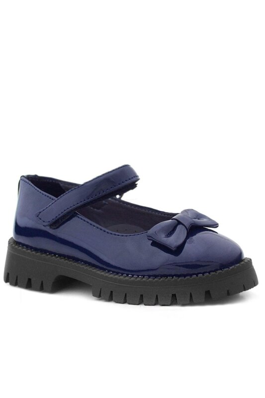 Rakerplus Navy Blue Patent Leather Thick-Soled Velcro Girls' Ballet Flats - Rakerplus