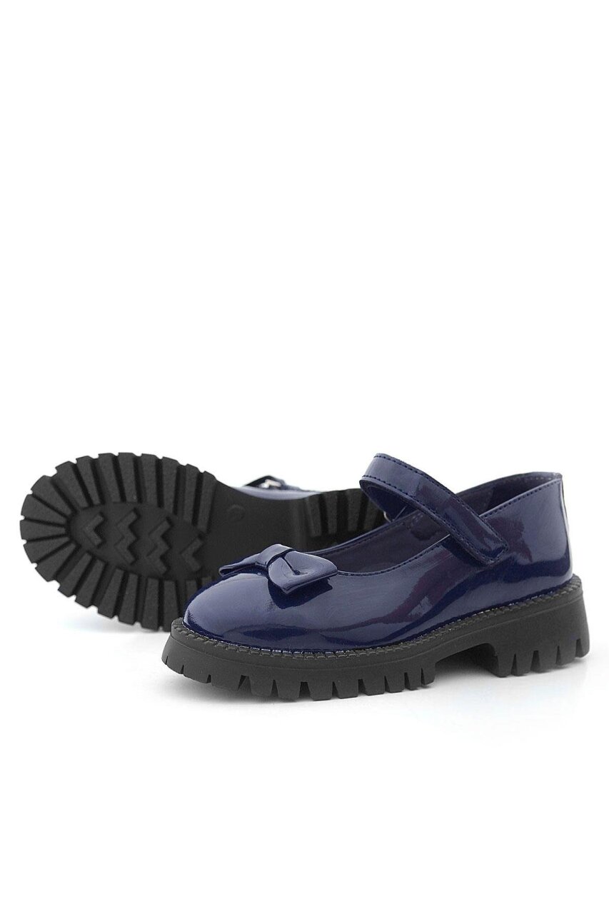 Rakerplus Lacivert Rugan Kalın Tabanlı Cırtlı Kız Çocuk Babet - 5