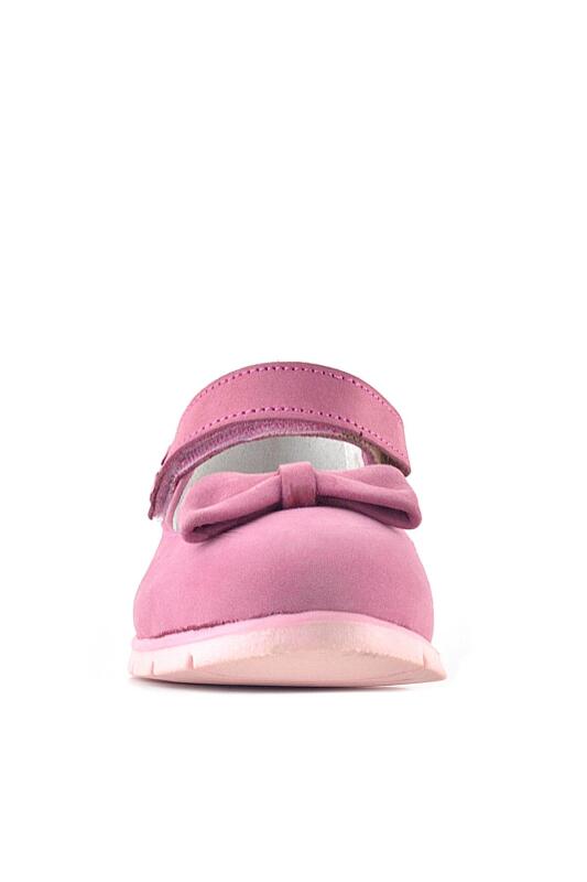 Rakerplus Hakiki Deri Pembe Fiyonklu Çiçek Detaylı Cırtlı Kız Çocuk Babet - 3