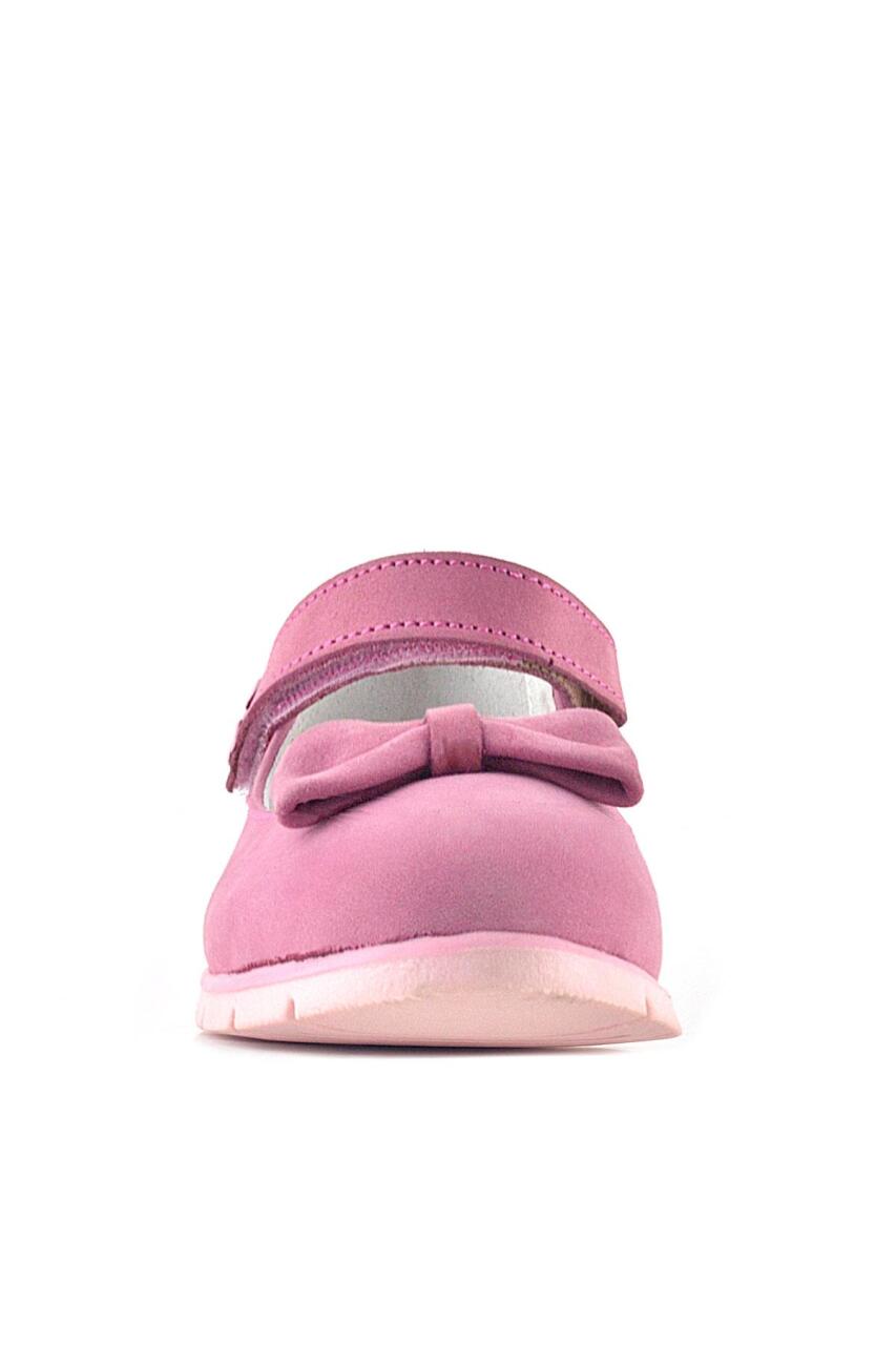 Rakerplus Hakiki Deri Pembe Fiyonklu Çiçek Detaylı Cırtlı Kız Çocuk Babet - 3