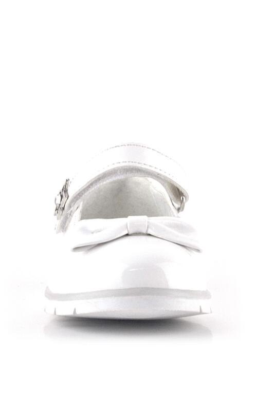 حذاء باليرينا للبنات من راكر بلاس، مصنوع من الجلد اللامع باللون الأبيض، ومزين بفيونكة ونجمة، وشريط فيلكرو - 3