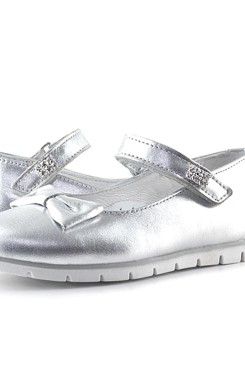 حذاء باليرينا للبنات من الجلد الطبيعي من راكر بلاس مع فيلكرو وحجر فضي - 5