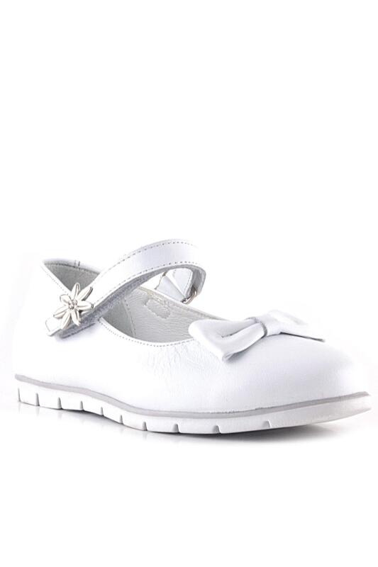 Rakerplus Genuine Leather White Velcro Flower Detailed Girls Ballerina Shoes - Rakerplus