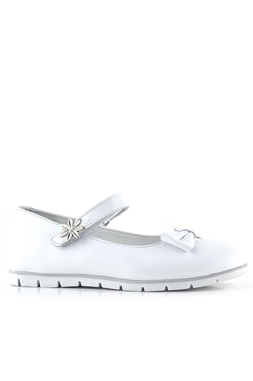 حذاء باليرينا للبنات من راكر بلاس مصنوع من الجلد الطبيعي باللون الأبيض ومزين بتفاصيل زهور من الفيلكرو - 2