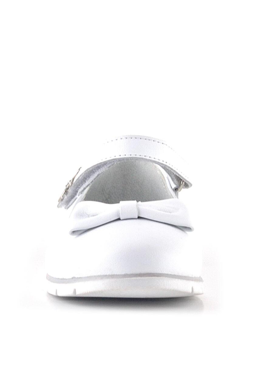 حذاء باليرينا للبنات من راكر بلاس مصنوع من الجلد الطبيعي باللون الأبيض ومزين بتفاصيل زهور من الفيلكرو - 3