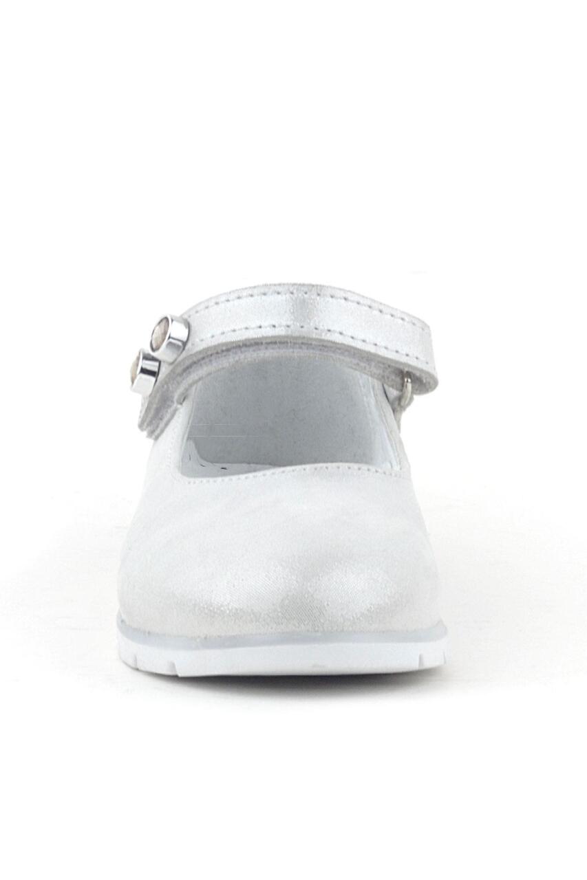 Rakerplus Hakiki Deri Gümüş Taşlı Cırt Cırtlı Kız Çocuk Babet - 3