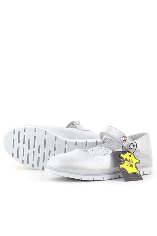 Rakerplus Hakiki Deri Gümüş Taşlı Cırt Cırtlı Kız Çocuk Babet - 5