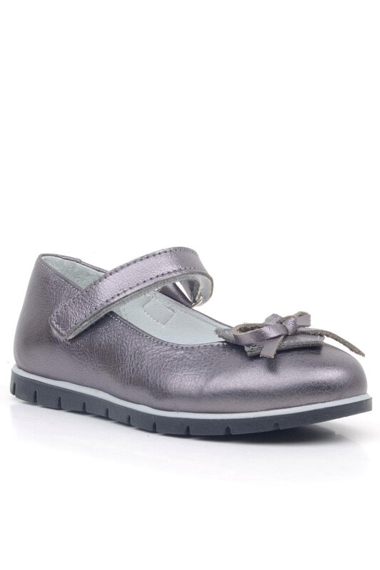 Rakerplus Genuine Leather Platinum Ribbon Detailed Girls' Ballet Flats - Rakerplus