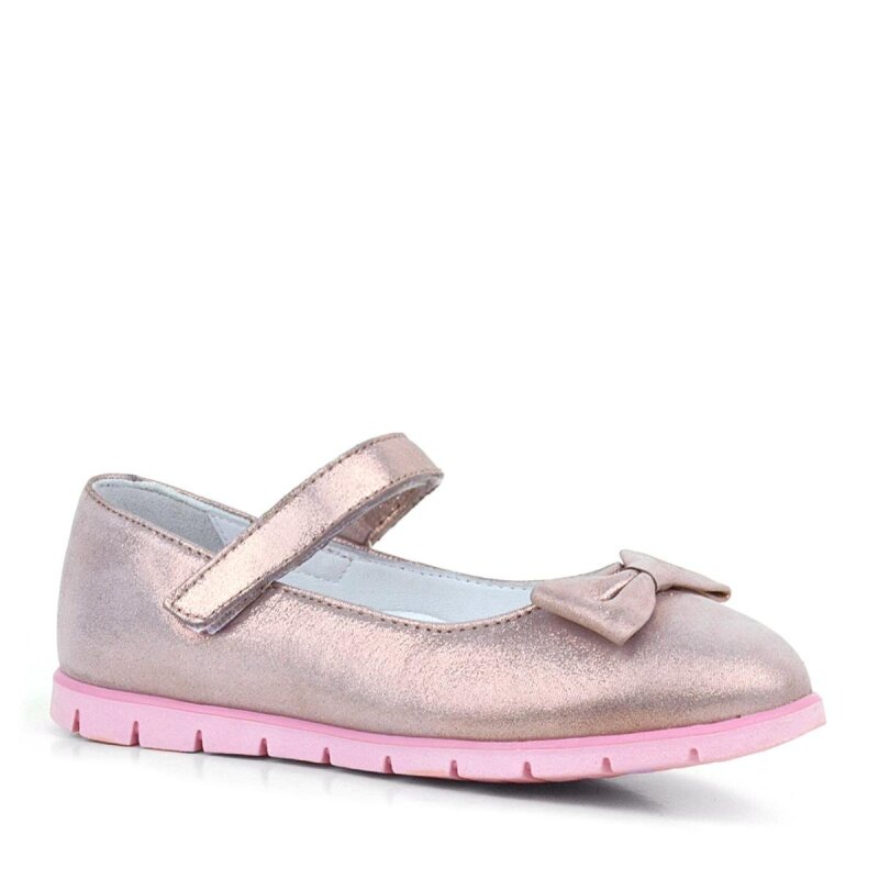 Rakerplus Genuine Leather Pink Glitter Bow Velcro Girls' Ballet Flats - Rakerplus