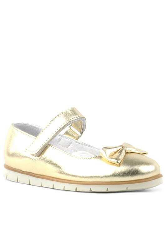 Rakerplus Genuine Leather Girls' Ballet Flats with Gold Bow and Velcro Closure - Rakerplus