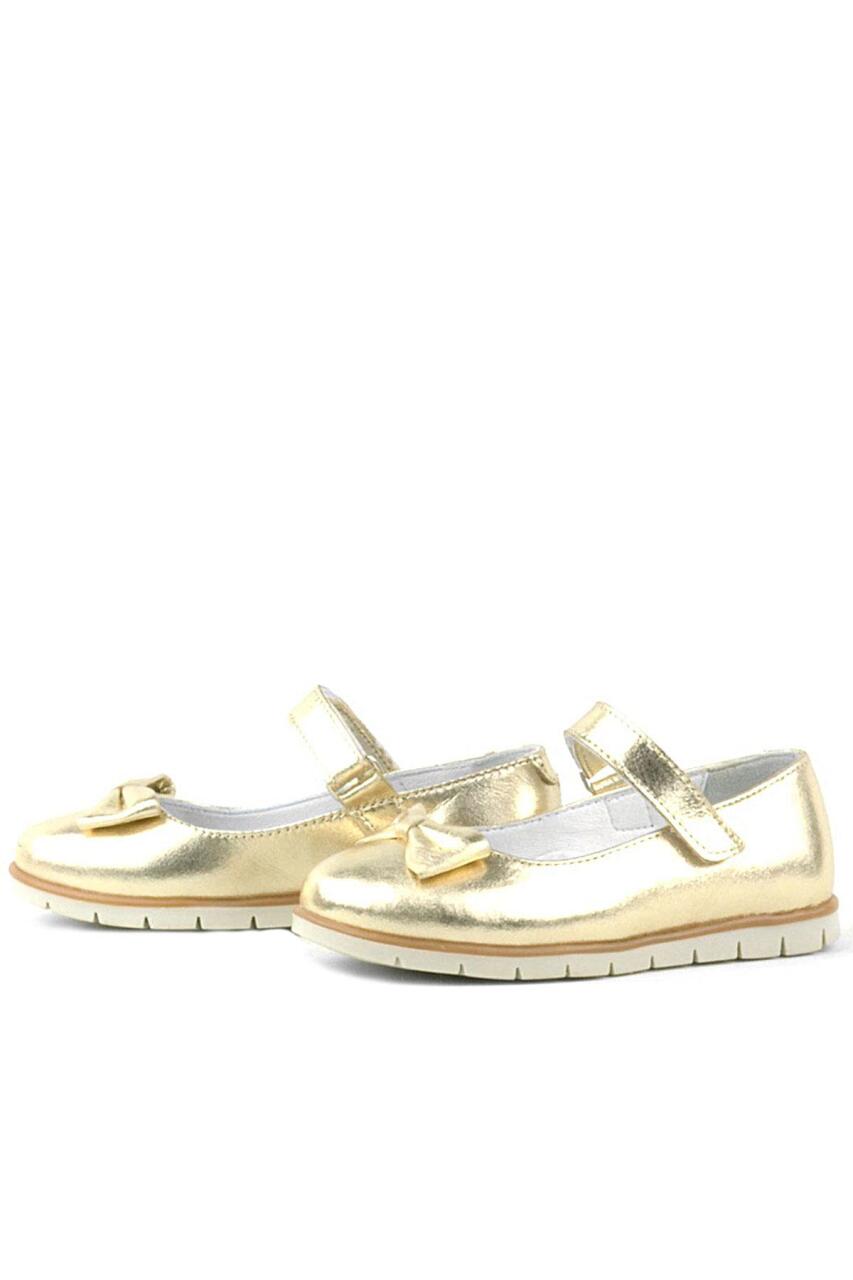 حذاء باليرينا للبنات من الجلد الطبيعي مع فيونكة ذهبية من راكر بلاس - 4