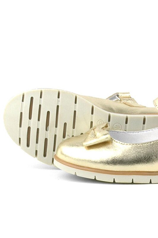 حذاء باليرينا للبنات من الجلد الطبيعي مع فيونكة ذهبية من راكر بلاس - 7