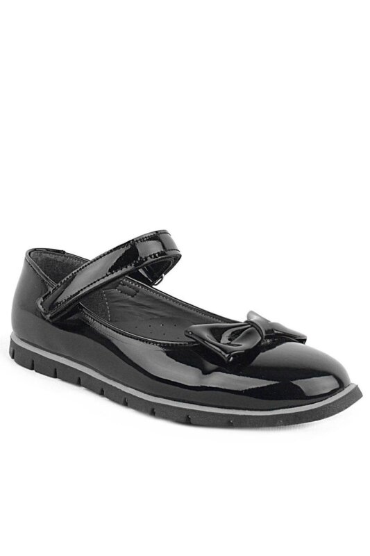 Rakerplus Black Patent Leather Girls' Ballet Flats with Bow and Velcro Closure - Rakerplus