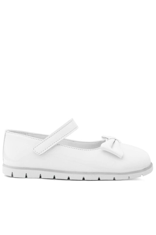 حذاء باليرينا للفتيات من راكر بلاس، مصنوع من الجلد اللامع باللون الأبيض، مزود بشريط فيلكرو - 3
