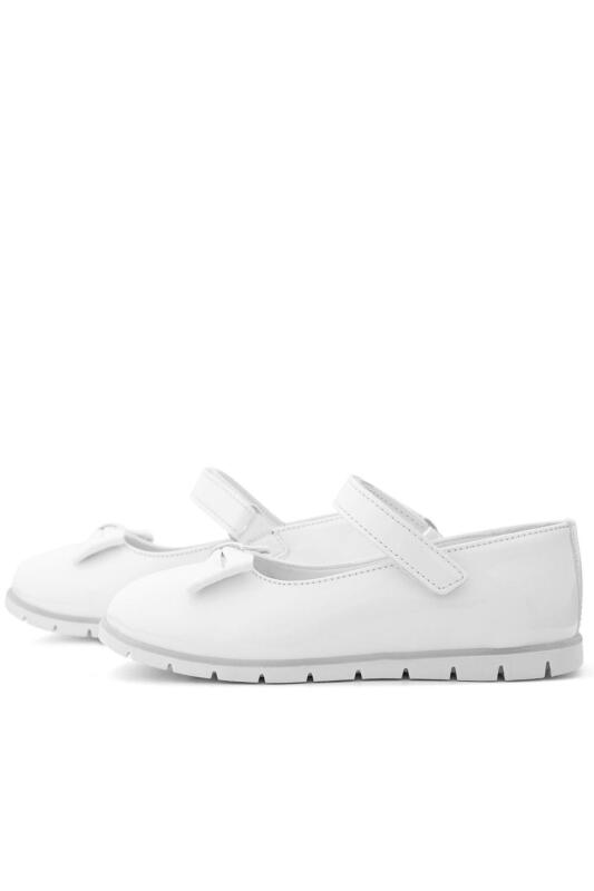 حذاء باليرينا للفتيات من راكر بلاس، مصنوع من الجلد اللامع باللون الأبيض، مزود بشريط فيلكرو - 6
