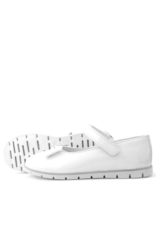 حذاء باليرينا للفتيات من راكر بلاس، مصنوع من الجلد اللامع باللون الأبيض، مزود بشريط فيلكرو - 7