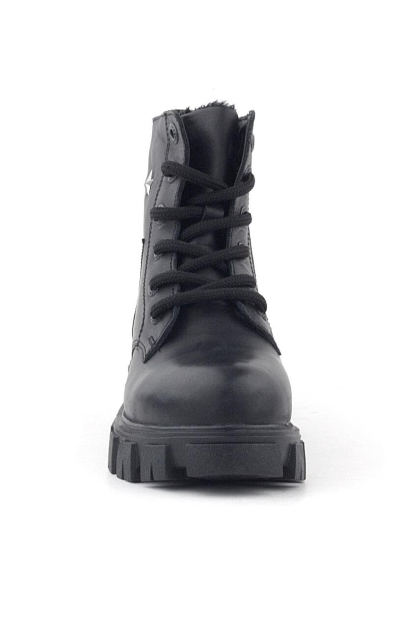 حذاء راكر بلاس أسود برباط وسحّاب وتفاصيل معدنية للبنات - 2