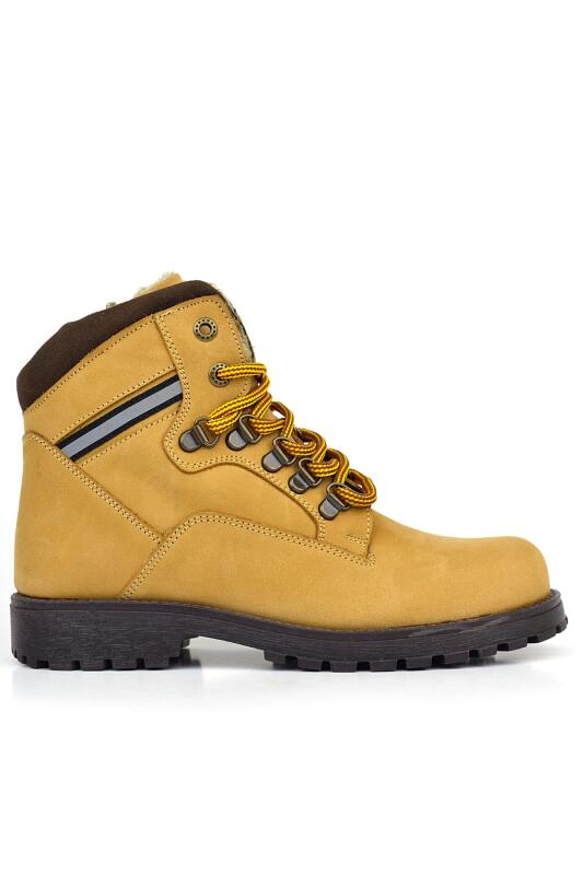 حذاء أطفال من جلد طبيعي من راكر بلاس، لون أصفر وبني، برباط وسحّاب - Rakerplus