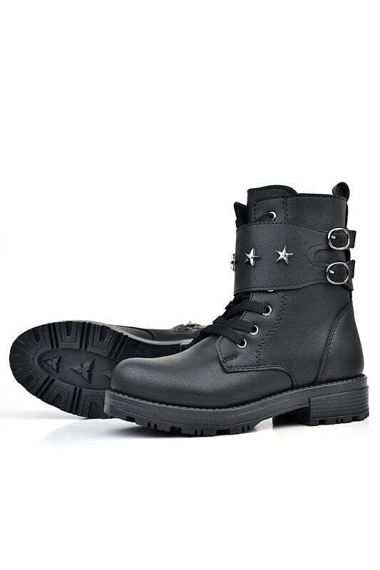 حذاء بناتي أسود من راكر بلاس برباط وسحاب وتفاصيل نجوم - 4