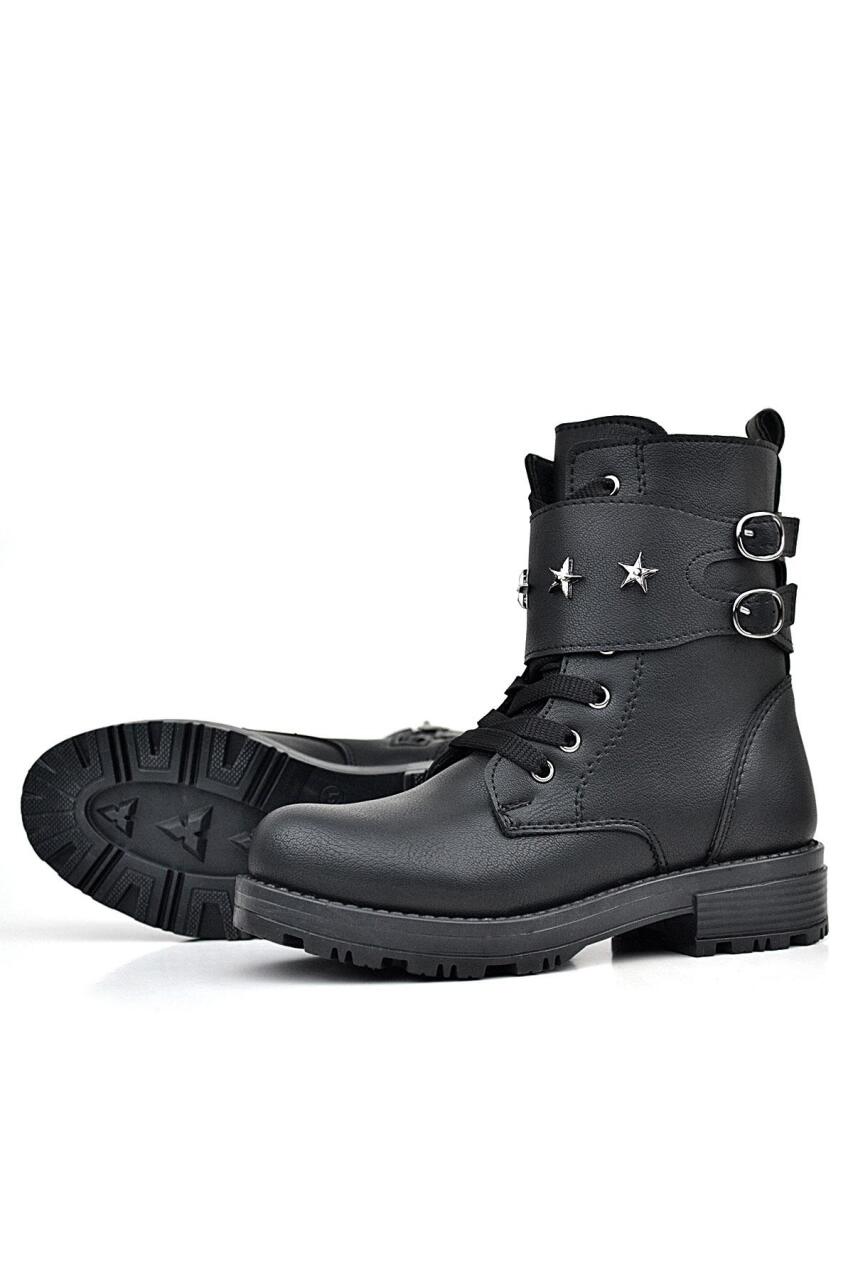 حذاء بناتي أسود من راكر بلاس برباط وسحاب وتفاصيل نجوم - 4