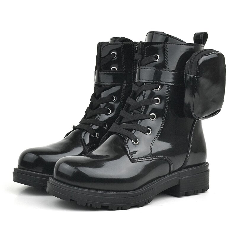 Rakerplus Siyah Rugan Fermuarlı Bağcıklı Cüzdanlı Kız Çocuk Bot - 3